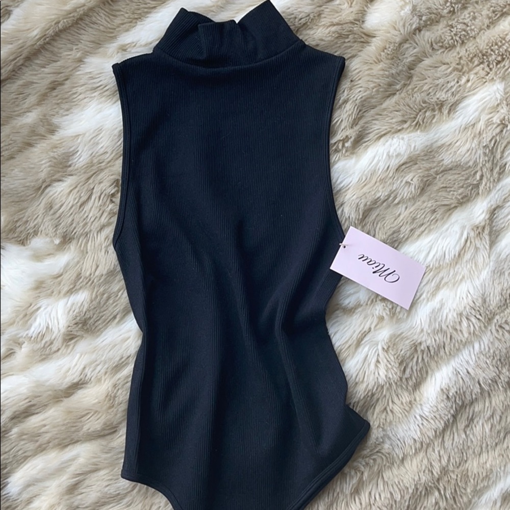 Black High Neck Ribbed Bodysuit